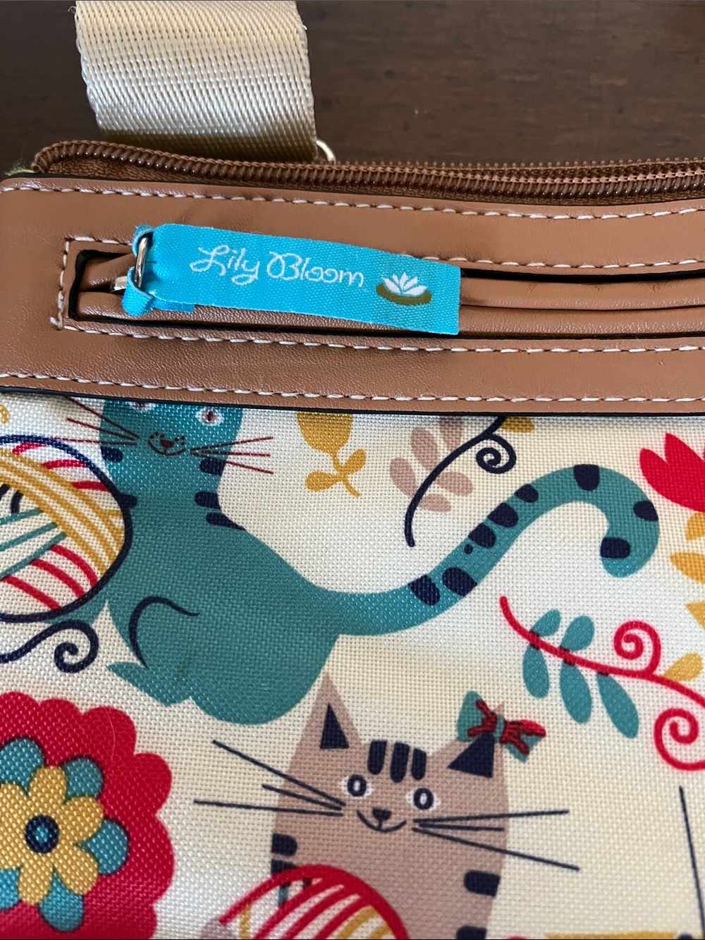 Lily Bloom Teal & Tan Cat Print Kids Crossbody Bag